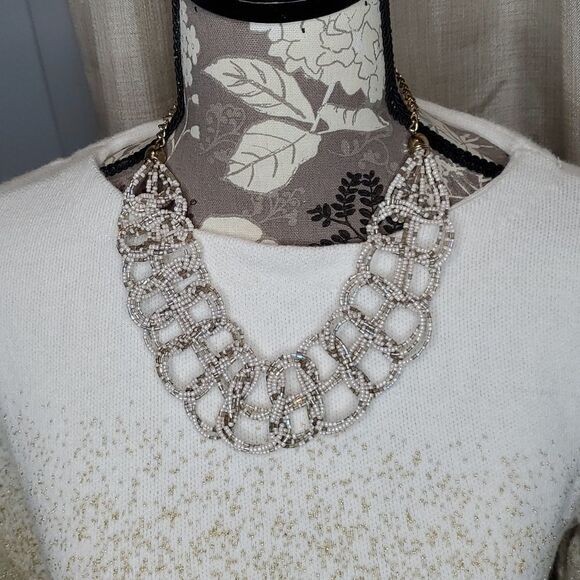 Liz Claiborne Cream and Gold Sparkle Sweater, Sz S, New! Festive & Fun - Picture 6 of 9
